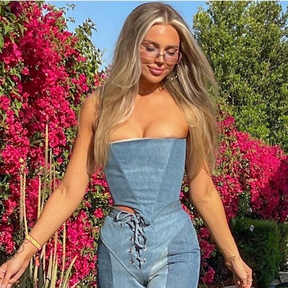 SAMI MIRO VINTAGE Alpha Strapless Upcycled Denim Corset Size Small - Picture 5 of 11